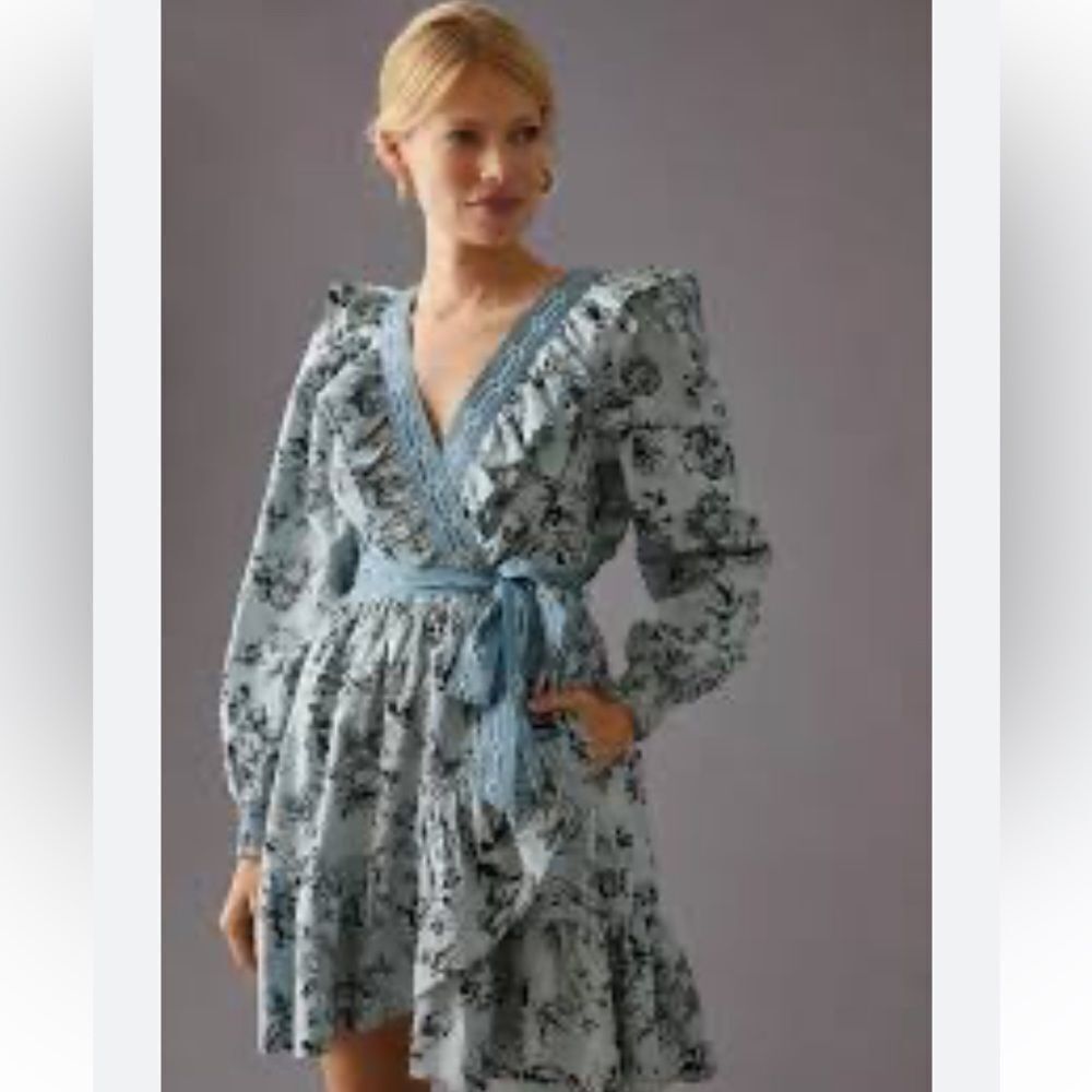 Anthropologie Ruffle Wrap Mini Dress Size LP